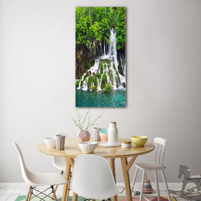 Cuadro decorativo en cristal con canto pulido vertical Cascada en el bosque