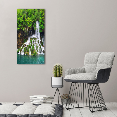Cuadro decorativo en cristal con canto pulido vertical Cascada en el bosque