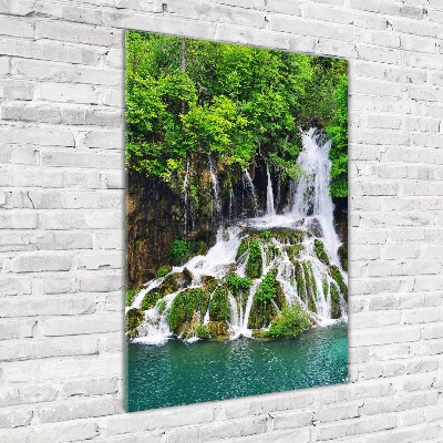 Cuadro decorativo en cristal con canto pulido vertical Cascada en el bosque