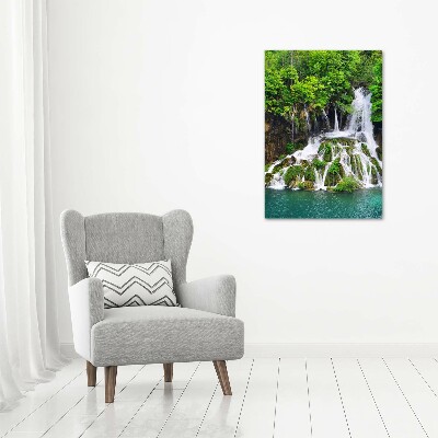 Cuadro decorativo en cristal con canto pulido vertical Cascada en el bosque