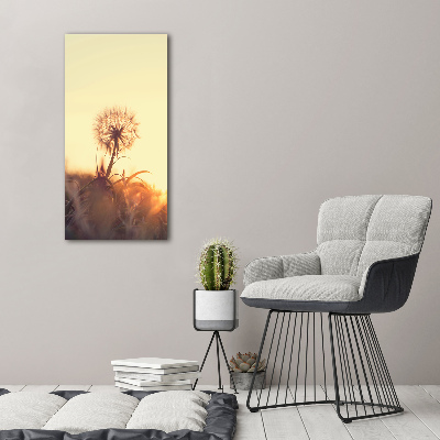 Cuadro de cristal moderno efecto brillo vertical Diente de león