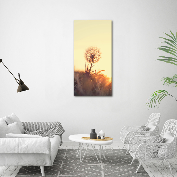 Cuadro de cristal moderno efecto brillo vertical Diente de león