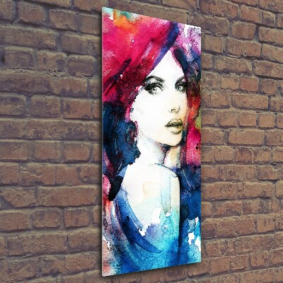Cuadro decorativo en cristal con canto pulido vertical Mujer abstracta