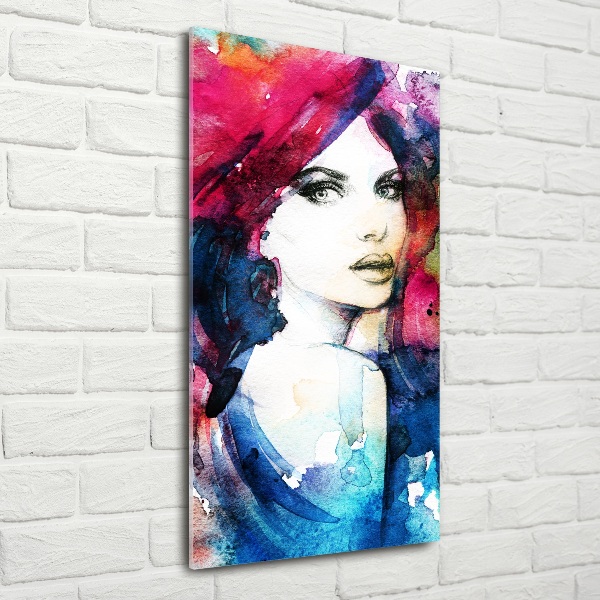 Cuadro decorativo en cristal con canto pulido vertical Mujer abstracta