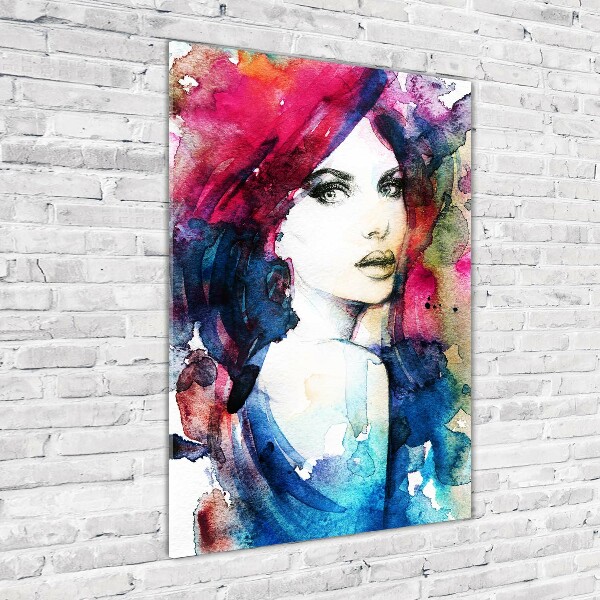 Cuadro decorativo en cristal con canto pulido vertical Mujer abstracta