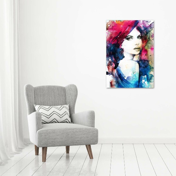 Cuadro decorativo en cristal con canto pulido vertical Mujer abstracta