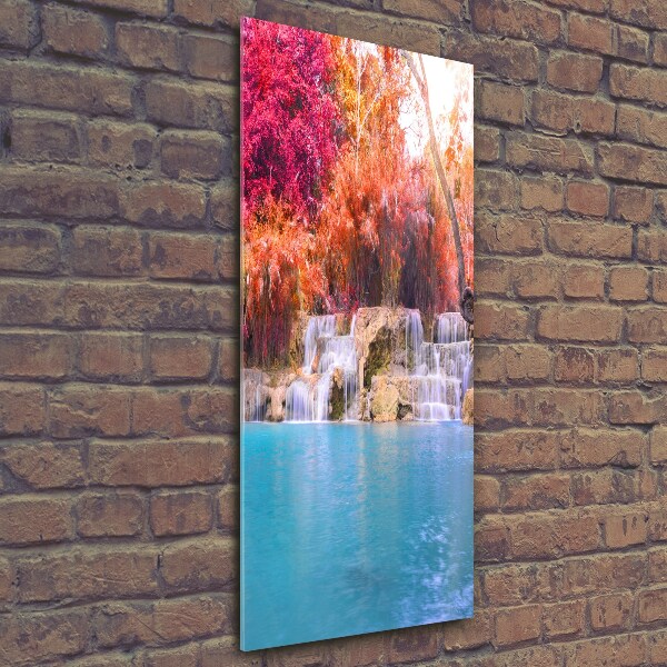 Fotocuadro de cristal elegante para hogar vertical Cascada en el bosque