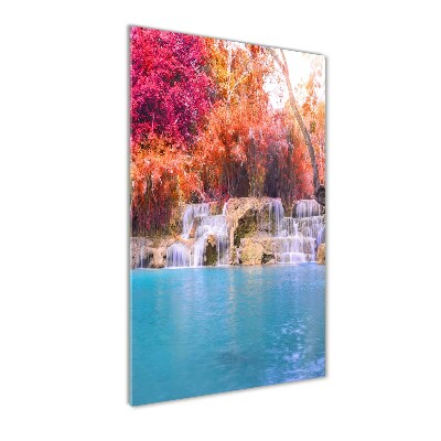 Fotocuadro de cristal elegante para hogar vertical Cascada en el bosque