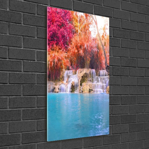Fotocuadro de cristal elegante para hogar vertical Cascada en el bosque