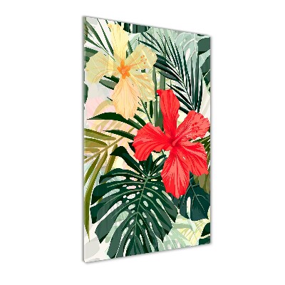 Cuadro de vidrio templado 4mm para pared vertical flores hawaianas