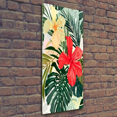 Cuadro de vidrio templado 4mm para pared vertical flores hawaianas