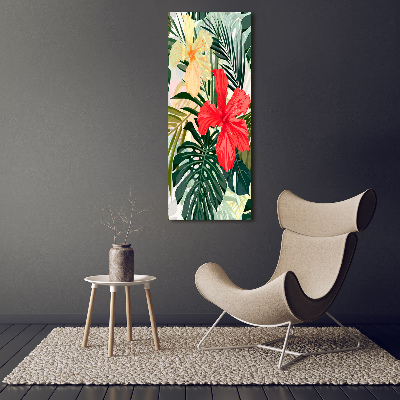 Cuadro de vidrio templado 4mm para pared vertical flores hawaianas