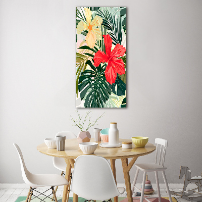 Cuadro de vidrio templado 4mm para pared vertical flores hawaianas