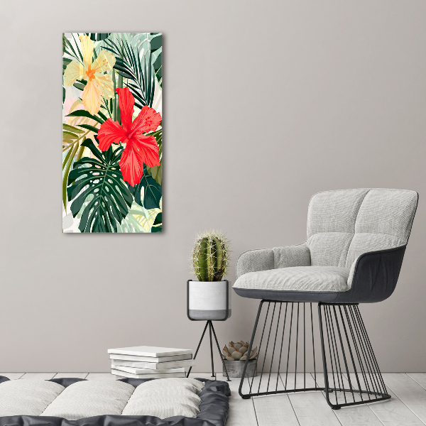 Cuadro de vidrio templado 4mm para pared vertical flores hawaianas