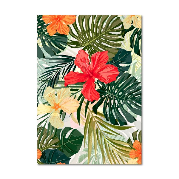 Cuadro de vidrio templado 4mm para pared vertical flores hawaianas