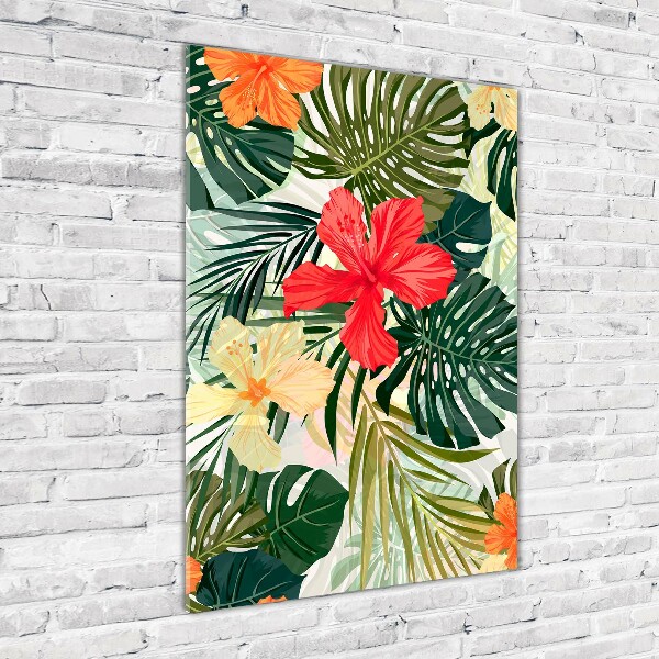 Cuadro de vidrio templado 4mm para pared vertical flores hawaianas