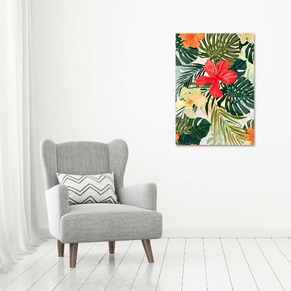 Cuadro de vidrio templado 4mm para pared vertical flores hawaianas