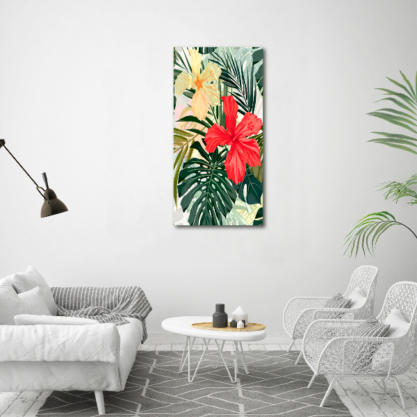 Cuadro de vidrio templado 4mm para pared vertical flores hawaianas