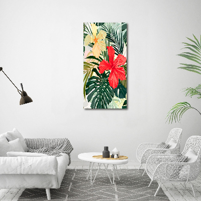 Cuadro de vidrio templado 4mm para pared vertical flores hawaianas