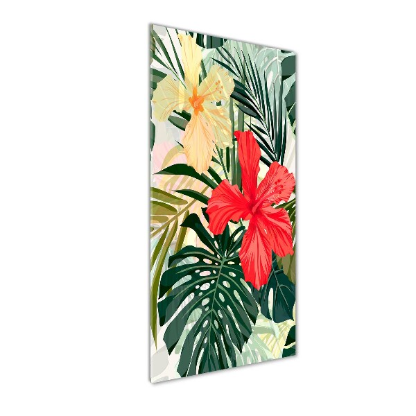 Cuadro de vidrio templado 4mm para pared vertical flores hawaianas