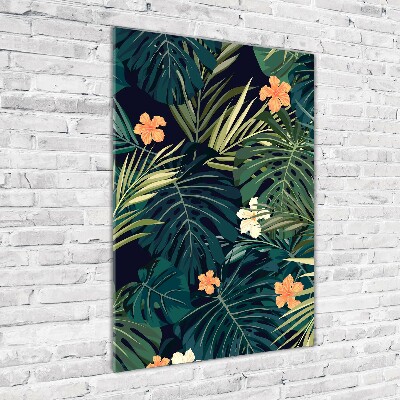 Fotocuadro de cristal elegante para hogar vertical flores hawaianas