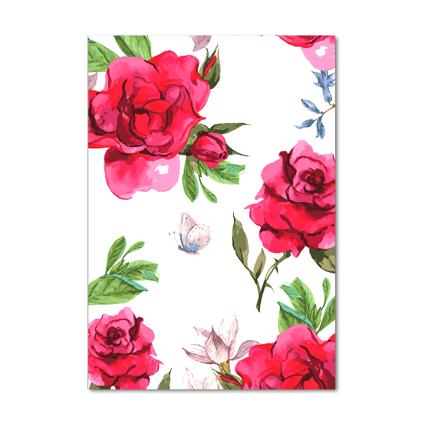 Cuadro de cristal moderno efecto brillo vertical rosas rojas