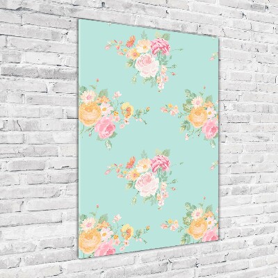 Cuadro decorativo en cristal con canto pulido vertical Flores