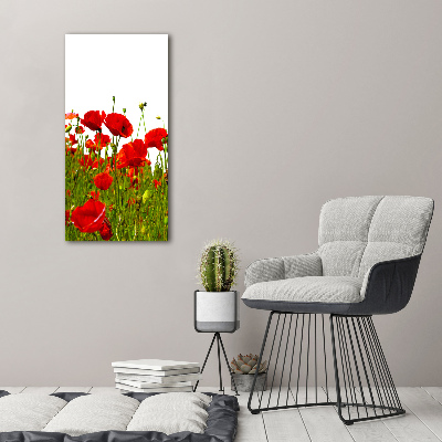 Fotocuadro de cristal elegante para hogar vertical Campo de amapolas