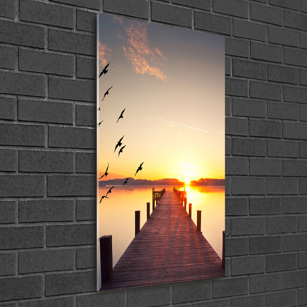Fotocuadro de cristal elegante para hogar vertical Muelle del atardecer