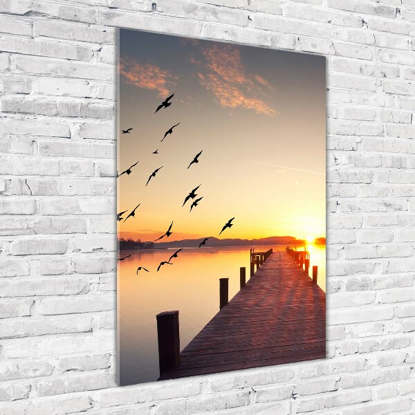 Fotocuadro de cristal elegante para hogar vertical Muelle del atardecer