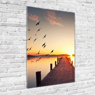 Fotocuadro de cristal elegante para hogar vertical Muelle del atardecer