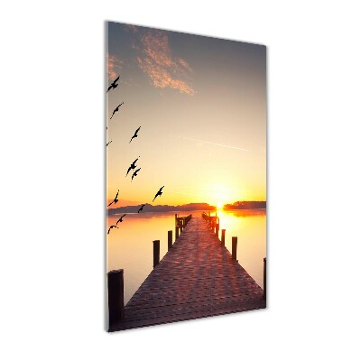 Fotocuadro de cristal elegante para hogar vertical Muelle del atardecer