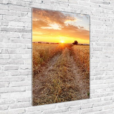 Cuadro decorativo en cristal con canto pulido vertical Campo de trigo