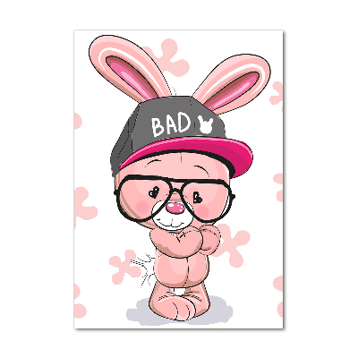 Cuadro decorativo en cristal con canto pulido vertical Conejo con sombrero