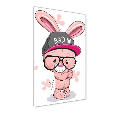 Cuadro decorativo en cristal con canto pulido vertical Conejo con sombrero