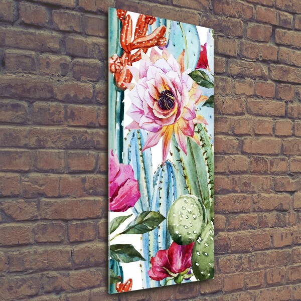 Cuadro de cristal moderno efecto brillo vertical Cactus