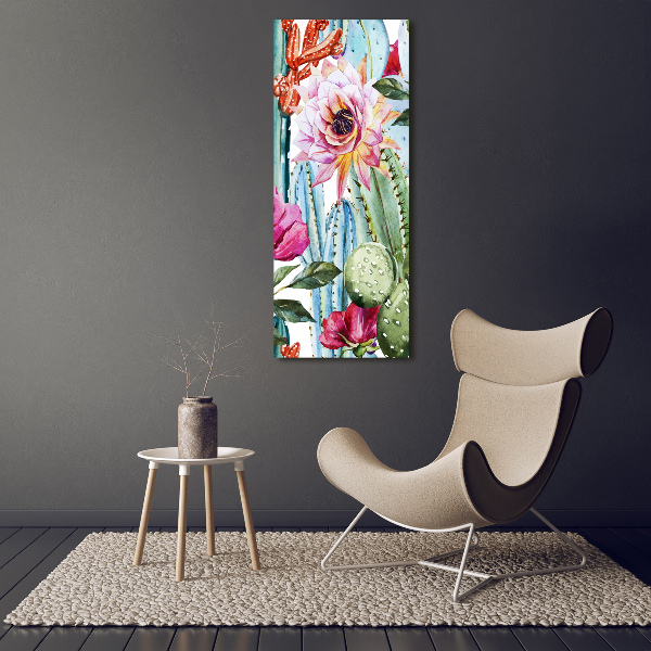 Cuadro de cristal moderno efecto brillo vertical Cactus