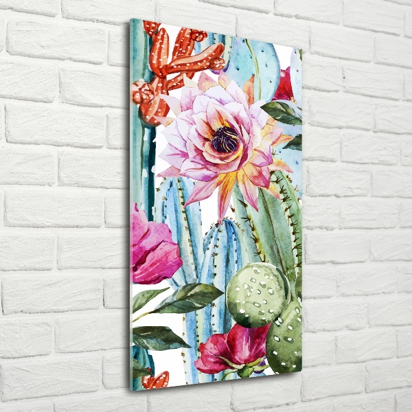 Cuadro de cristal moderno efecto brillo vertical Cactus