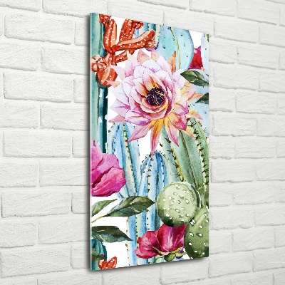 Cuadro de cristal moderno efecto brillo vertical Cactus