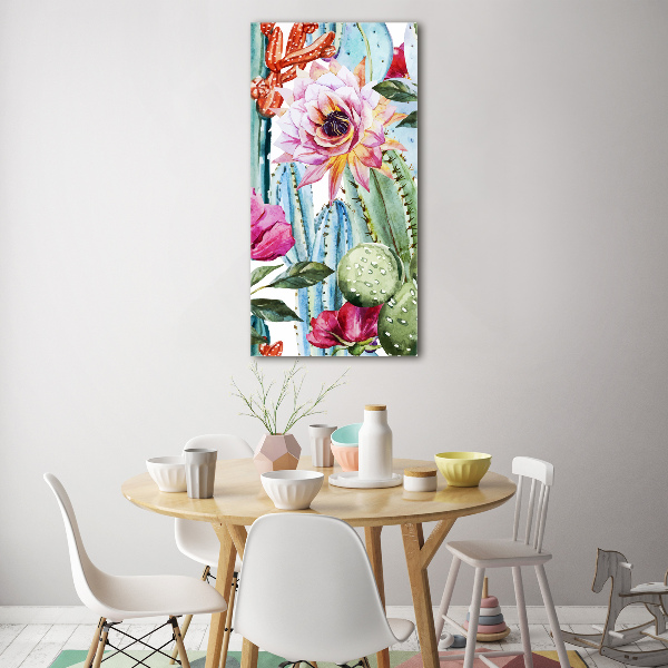 Cuadro de cristal moderno efecto brillo vertical Cactus