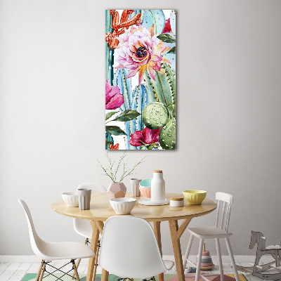 Cuadro de cristal moderno efecto brillo vertical Cactus
