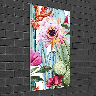 Cuadro de cristal moderno efecto brillo vertical Cactus