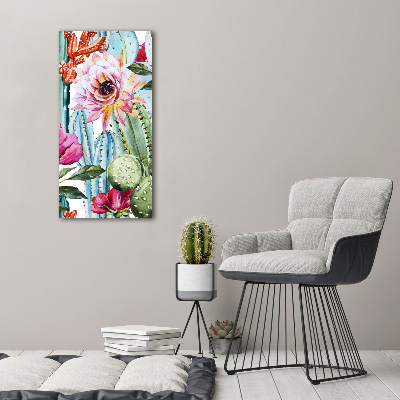 Cuadro de cristal moderno efecto brillo vertical Cactus