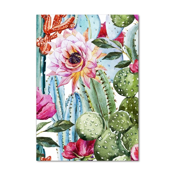 Cuadro de cristal moderno efecto brillo vertical Cactus