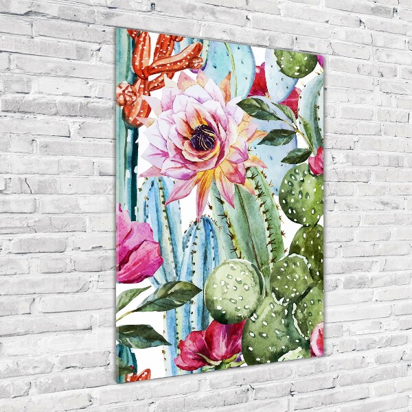 Cuadro de cristal moderno efecto brillo vertical Cactus