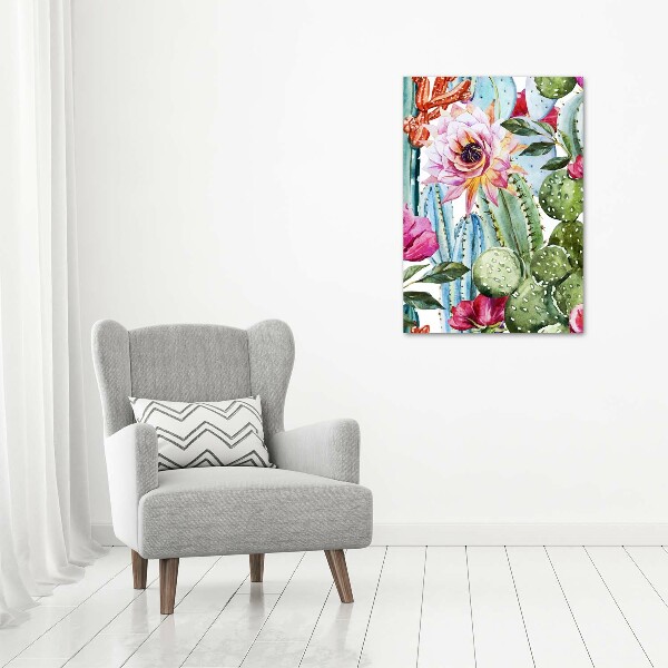 Cuadro de cristal moderno efecto brillo vertical Cactus