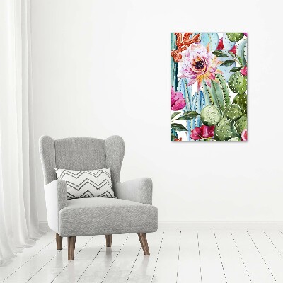 Cuadro de cristal moderno efecto brillo vertical Cactus