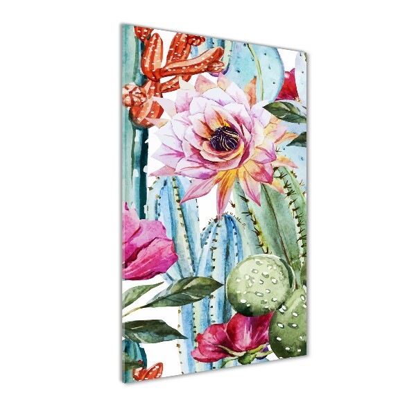 Cuadro de cristal moderno efecto brillo vertical Cactus