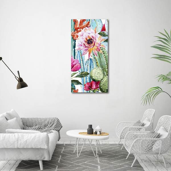 Cuadro de cristal moderno efecto brillo vertical Cactus