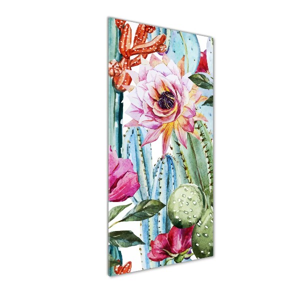Cuadro de cristal moderno efecto brillo vertical Cactus